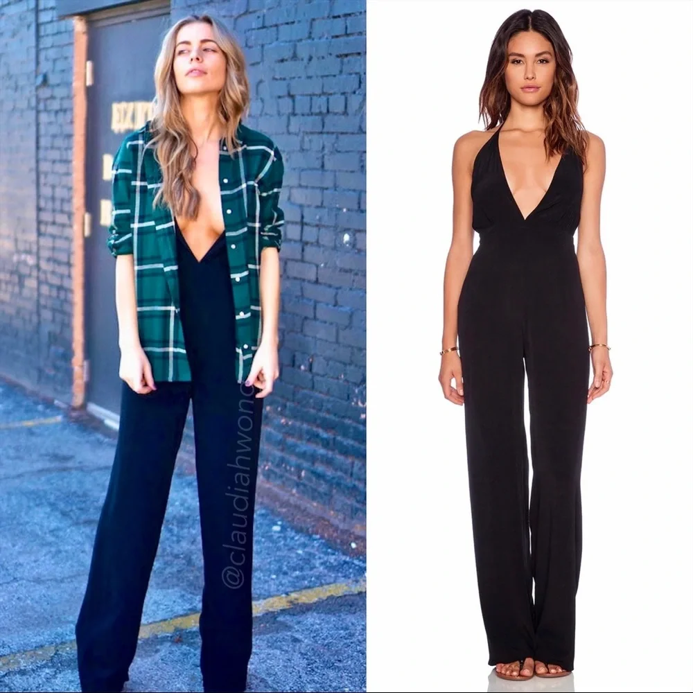 FAITHFULL THE BRAND Agenda Backless Halter Jumpsuit in Black